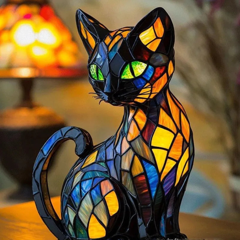 Solar Cat Statue Garden Light, Metal Silhouette Outdoor Yard Art with Glowing Eyes, Patio Walkway Porch LED Accent Lamp | Lonoma