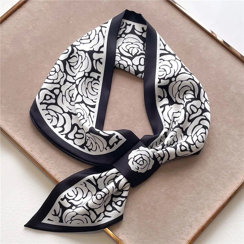 Satin Skinny Neck Scarf with Equestrian Print for Women – Versatile Hair Ribbon, Wrist Wrap, Bandana & Handbag Tie – 30 × 5 in Silky | Lonoma