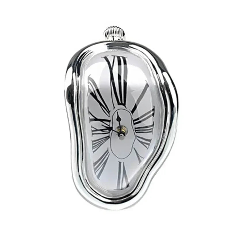 Horloge décorative à poser effet fondu chiffres romains 18×12×15 cm aluminium plastique argenté doré noir blanc | Koossa