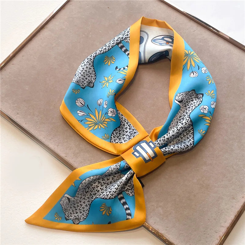 Silk-Feel Horse Print Skinny Scarf for Women Neck Wrap Hair Tie Wrist Accessory Satin Ribbon Bandana Fashion Neckerchief Lightweight | Lonoma