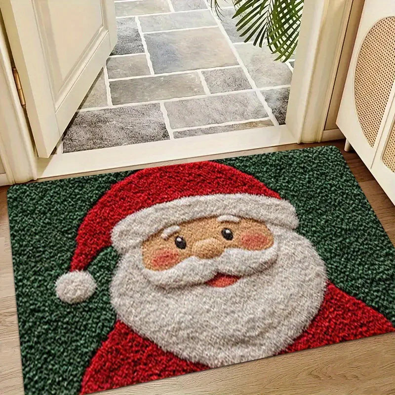 Holiday Welcome Mat Festive Santa Claus Door Mat Non-Slip Polyester Christmas Doormat for Entry Indoor Outdoor Home Decoration | Lonoma