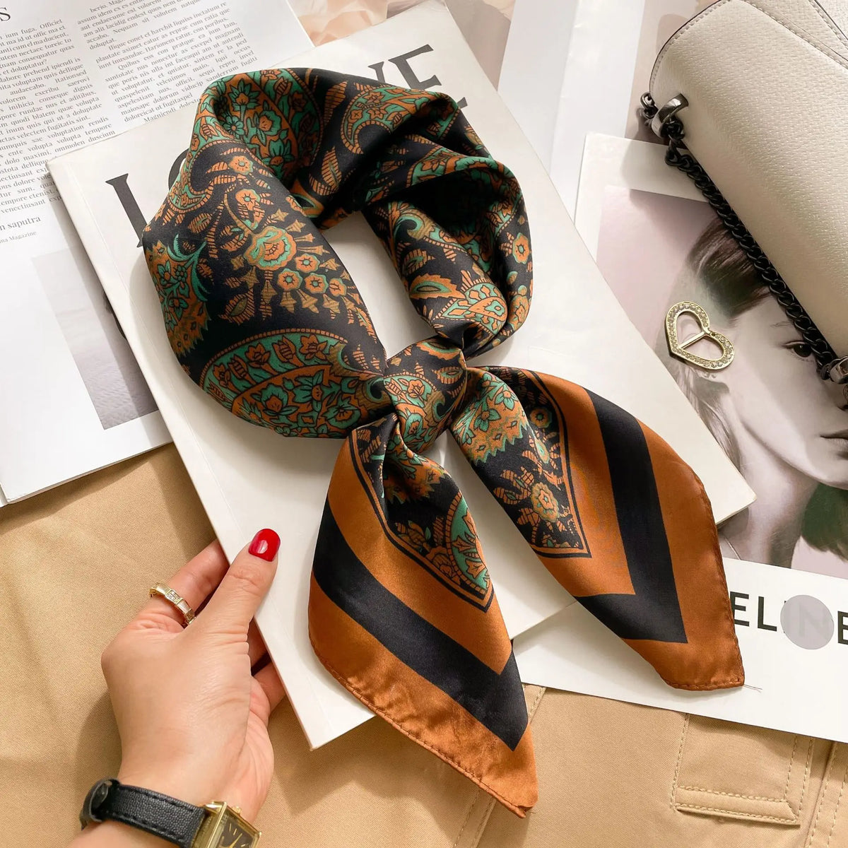 Printed Square Scarf 27.5 × 27.5 in Polyester Silk-Feel Headband Neck Wrap Hair Accessory for Women Spring Summer Fall Winter Versatile | Lonoma