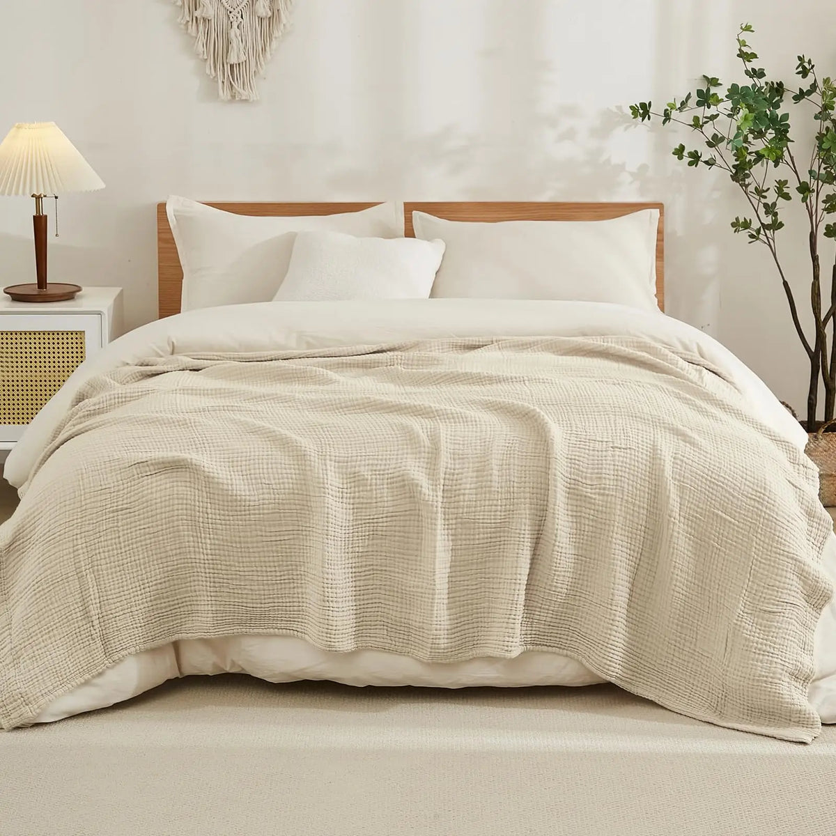 Cotton Muslin Throw Blanket 6-Layer Breathable Lightweight All-Season Comfort for Bed Couch Sofa Living Room Bedroom | Lonoma