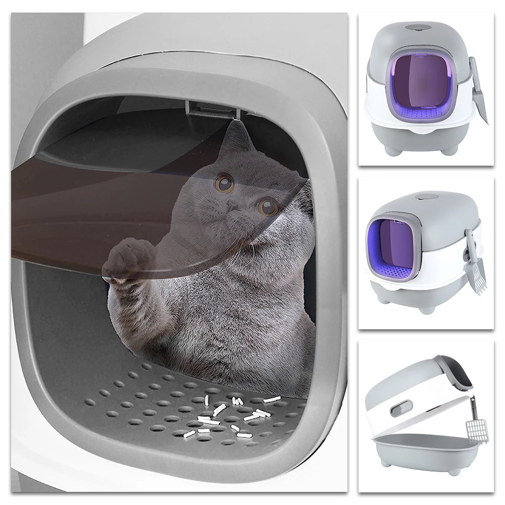 Cat Litter Box Enclosed Dome 40x39x56cm Top Entry Odour Control Anti-Splash Anti-Tracking Convertible Hooded Toilet Scoop Included Washable | Koossa