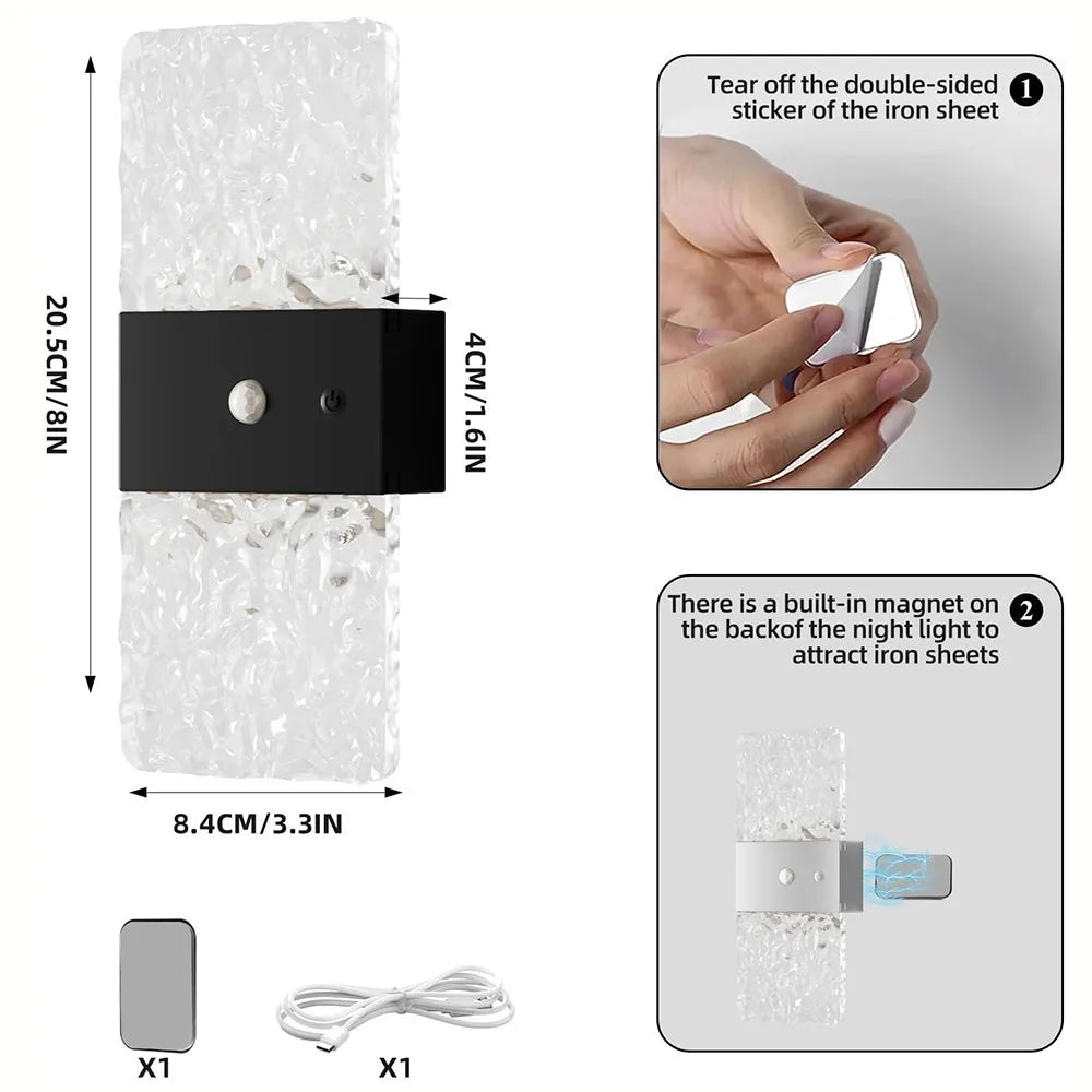 Motion Sensor Wall Sconce Set, USB Rechargeable Battery Operated LED Lights, Dimmable Wireless Night Lighting for Bedroom Hallway Stairs | Lonoma