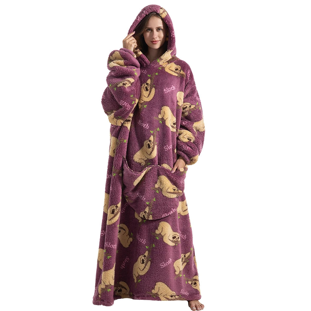 Oversized Wearable Blanket Hoodie with Sleeves Sherpa Fleece Throw for Adults Cozy Soft Plush Winter Loungewear Women Men | Lonoma