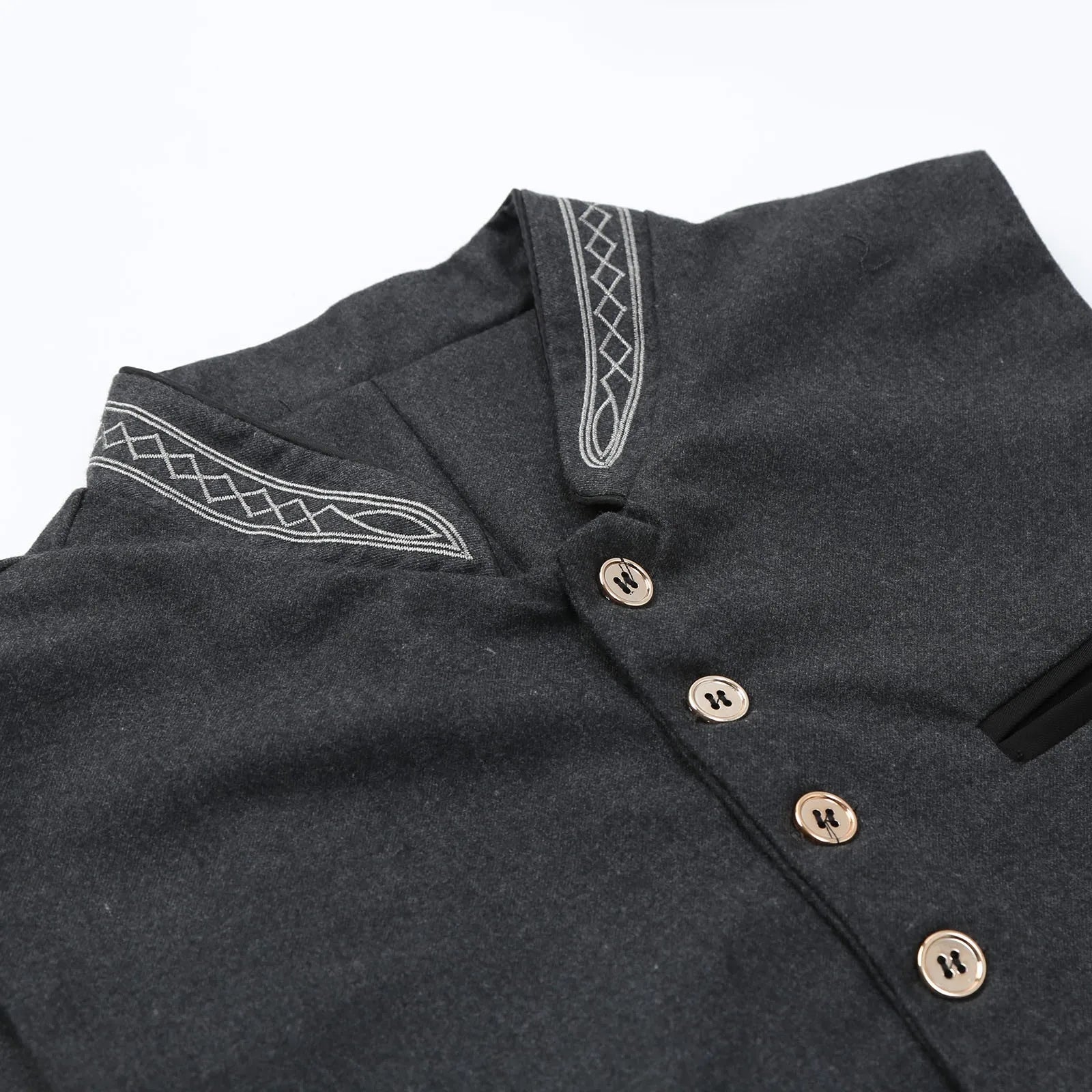 Men's Dark Grey Traditional Waistcoat — Slim Fit Formal Waistcoat with Stand Collar & Embroidered Detail | Koossa