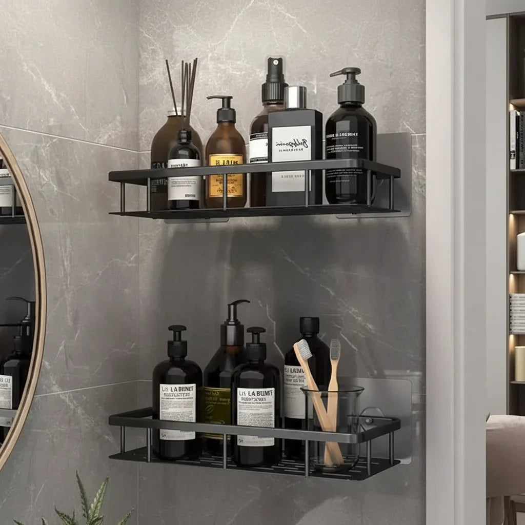 Adhesive Bathroom Shelf Corner Triangle Rectangle Organizer No Drill ABS Stainless Steel for Shower Wall | Lonoma