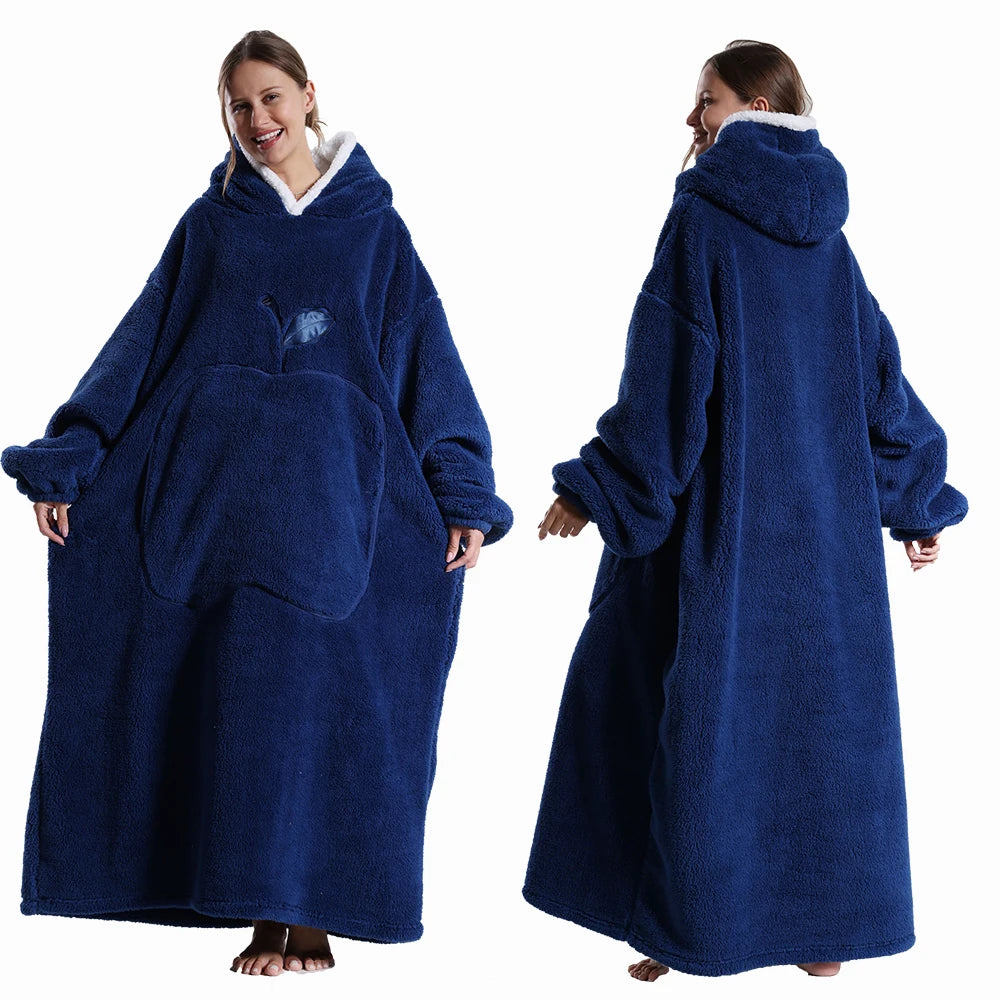 Oversized Hooded Blanket Sweatshirt with Sleeves for Adults - Wearable Sherpa-Lined Fleece Throw Hoodie - Cozy TV Lounge Robe for Men and | Lonoma
