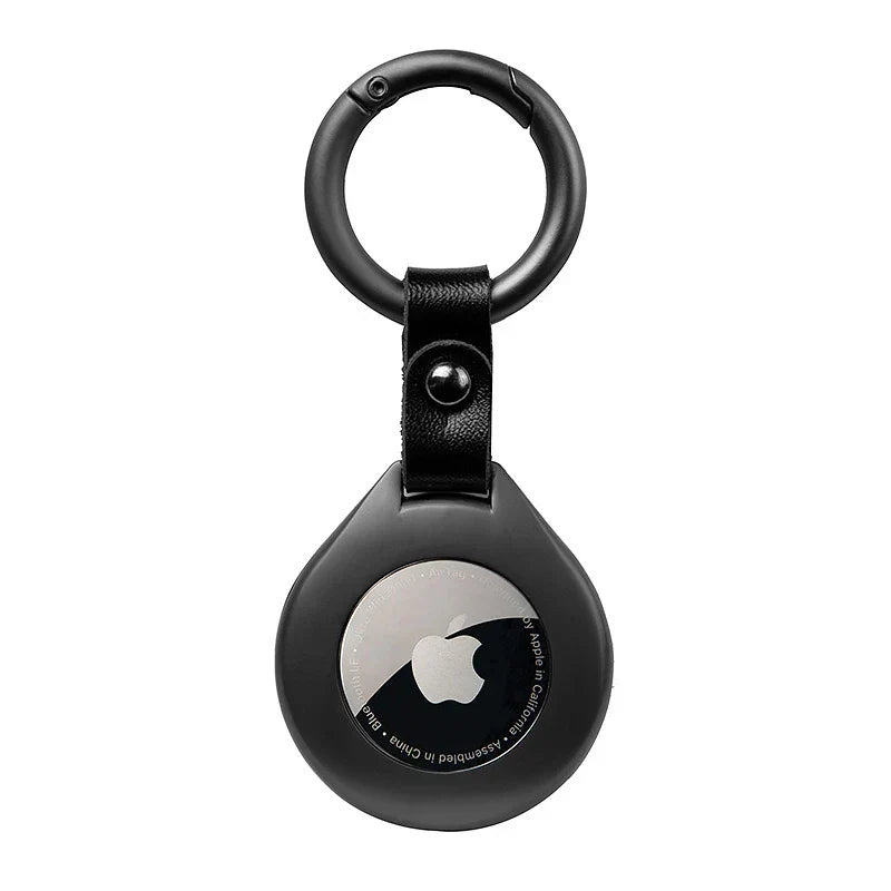 Genuine Leather Tracker Holder with Metal Keychain Ring, Black or Silver, Protective Case for Keys, Bags, Luggage & Pet Collars | Lonoma