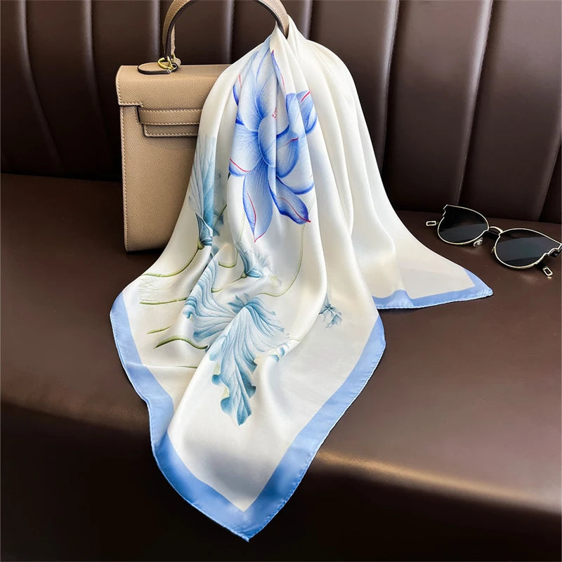 Printed Square Scarf 27.5 × 27.5 in Polyester Silk-Feel Headband Neck Wrap Hair Accessory for Women Spring Summer Fall Winter Versatile | Lonoma