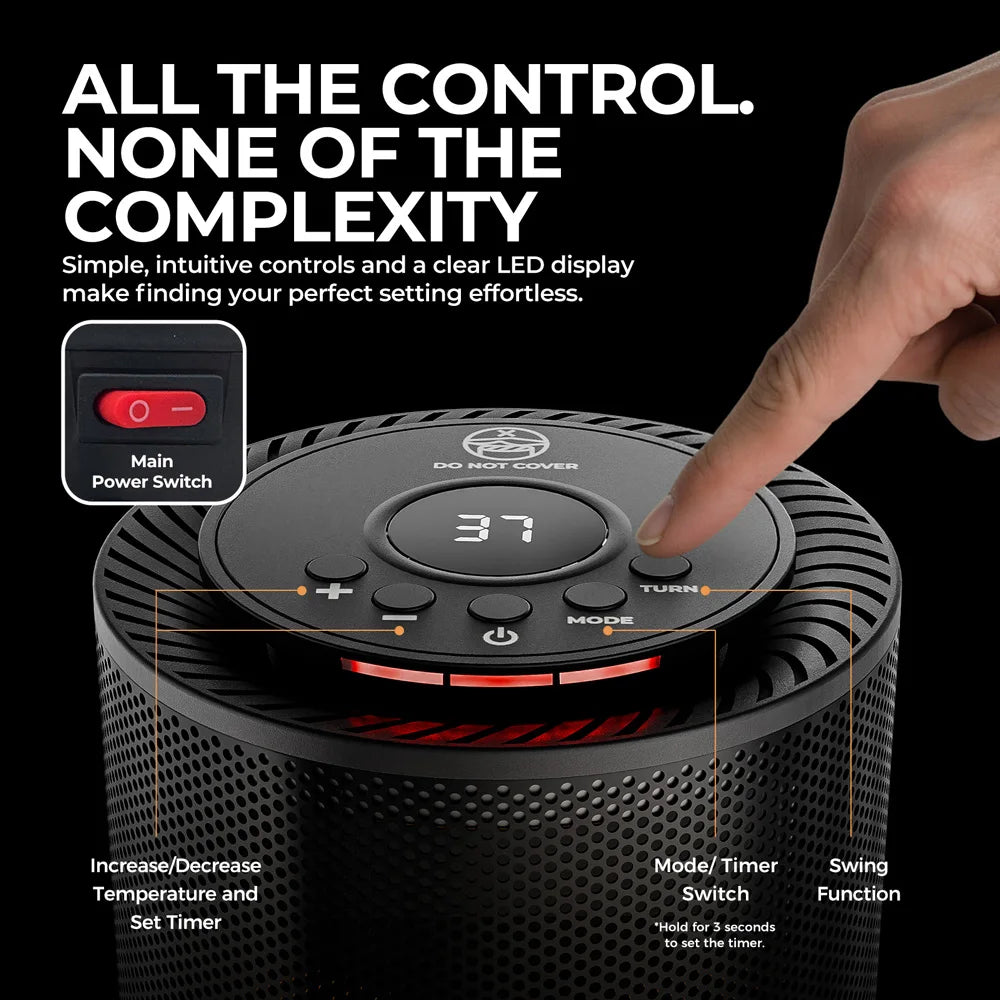 Compact Desktop Space Heater 1200W Ceramic PTC Oscillating Fan for Home Office Bedroom Indoor Heating | Lonoma