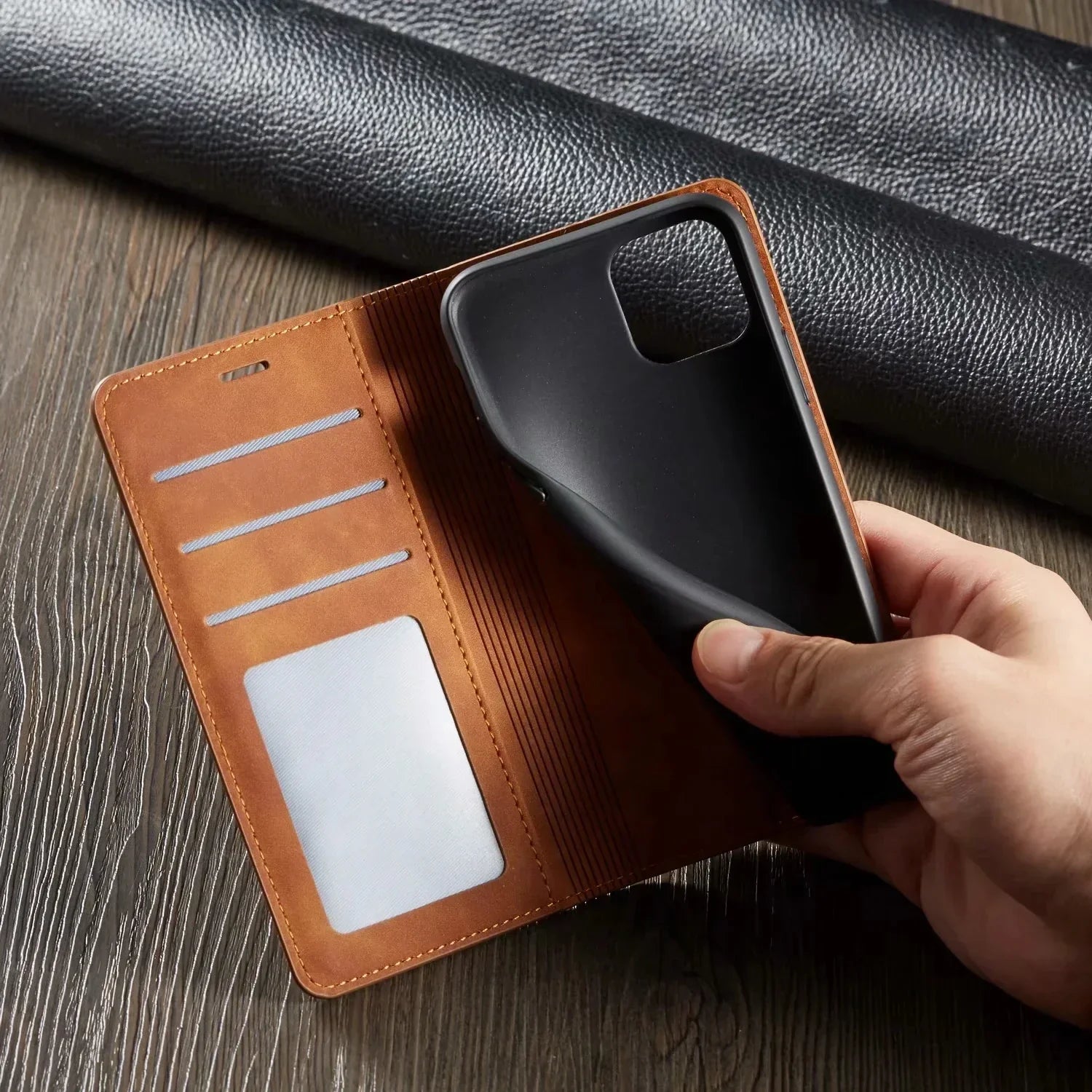 iPhone Leather Wallet Case with Magnetic Card Holder — Slim Folio Phone Case for Everyday Convenience | Koossa