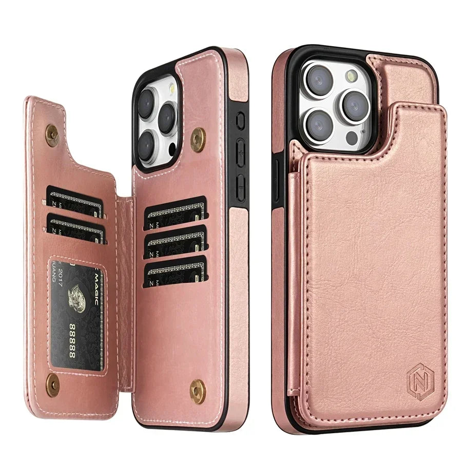 Magnetic Wallet Phone Case with RFID Blocking for iPhone – Premium Faux Leather Flip Cover with Card Slots & Kickstand | Lonoma