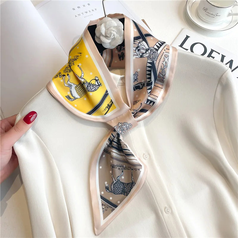 Silk-Feel Horse Print Skinny Scarf for Women Neck Wrap Hair Tie Wrist Accessory Satin Ribbon Bandana Fashion Neckerchief Lightweight | Lonoma