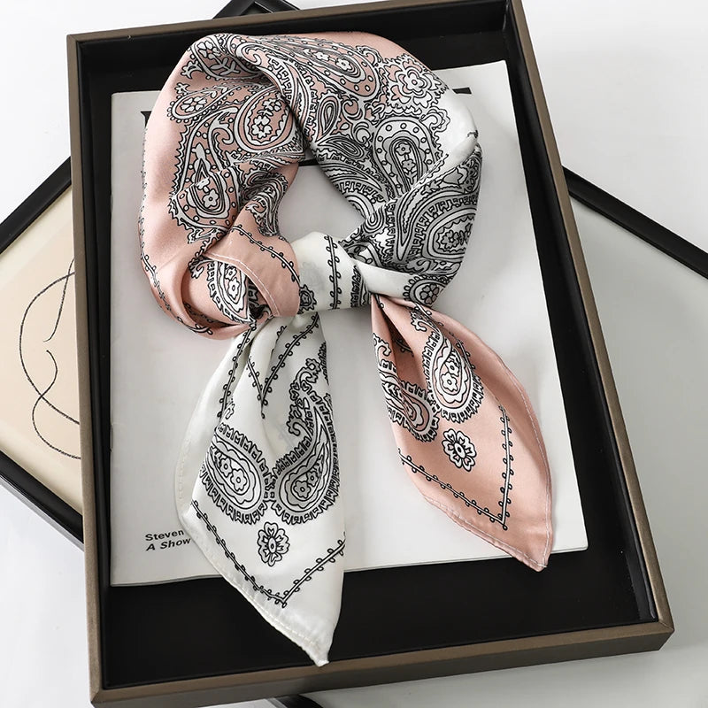 Printed Square Scarf 27.5 × 27.5 in Polyester Silk-Feel Headband Neck Wrap Hair Accessory for Women Spring Summer Fall Winter Versatile | Lonoma