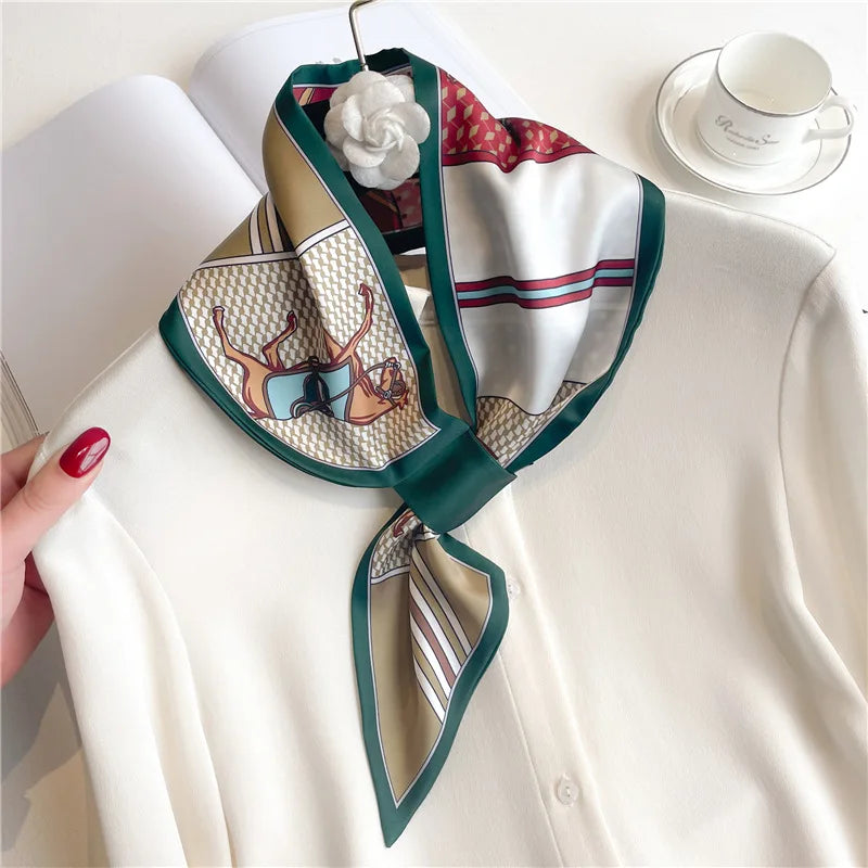 Silk-Feel Horse Print Skinny Scarf for Women Neck Wrap Hair Tie Wrist Accessory Satin Ribbon Bandana Fashion Neckerchief Lightweight | Lonoma