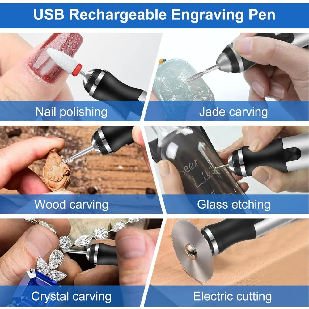 Cordless Rotary Engraver Pen Tool Kit with 37 Tips – USB Rechargeable Precision Etcher for Glass Wood Metal Stone Jewelry DIY Craft Projects | Lonoma
