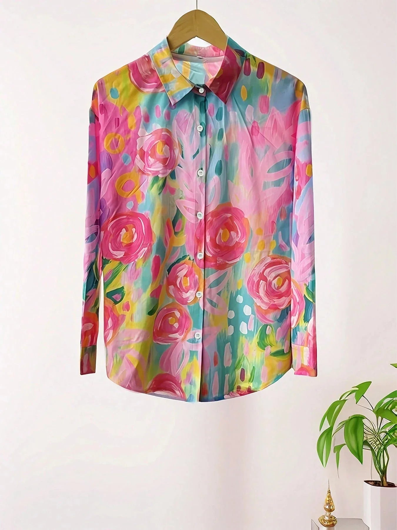 Women's Floral Button-Front Blouse in Vibrant Summer Prints | Loose Fit Cotton Shirt with Short Sleeves | Koossa
