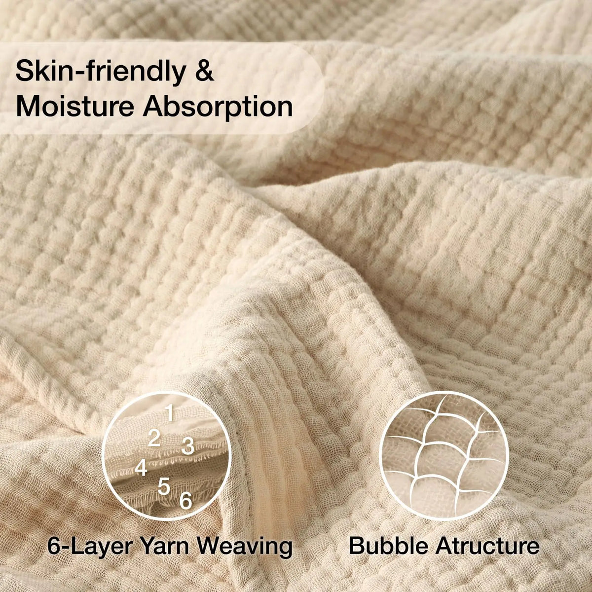 Cotton Muslin Throw Blanket 6-Layer Breathable Lightweight All-Season Comfort for Bed Couch Sofa Living Room Bedroom | Lonoma