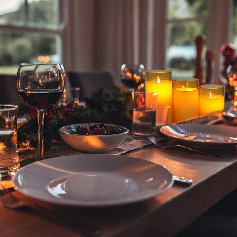 Flameless LED Pillar Candles Set of 3, Battery Operated Flickering Candles with Timer, Amber Smoke Clear for Dining Table & Mantel Decor | Lonoma