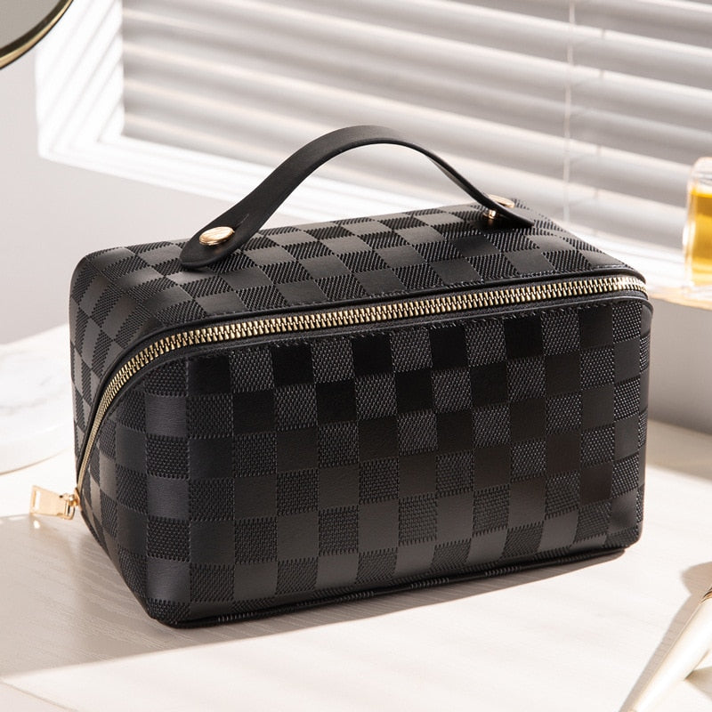 Women's Checkered Cosmetic Bag — Spacious Travel Make-Up Organiser with Multiple Compartments | Koossa