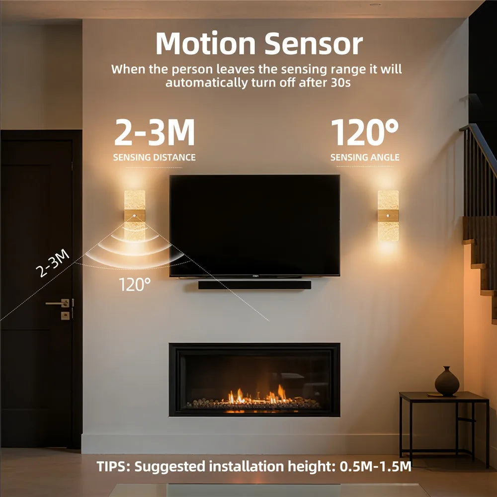 Motion Sensor Wall Sconce Set, USB Rechargeable Battery Operated LED Lights, Dimmable Wireless Night Lighting for Bedroom Hallway Stairs | Lonoma