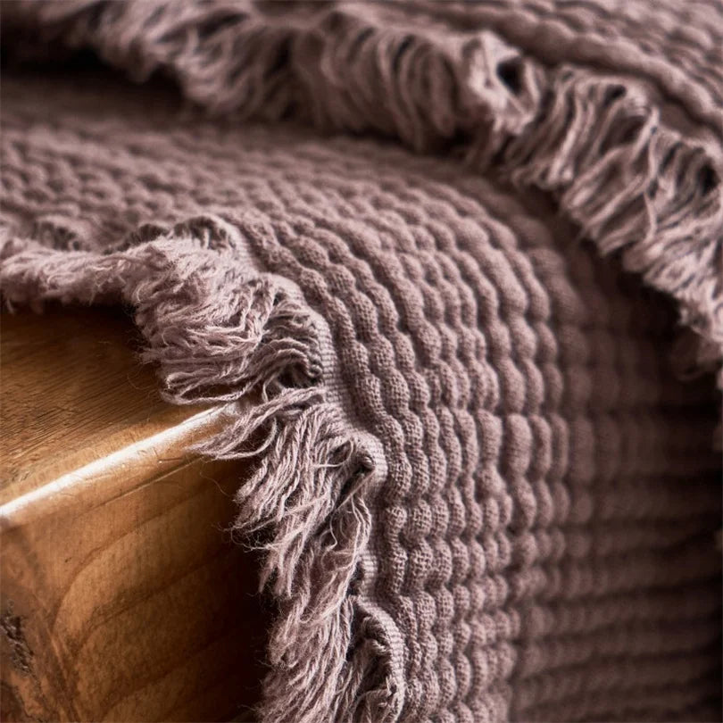 Layered Cotton Gauze Throw with Tassels Breathable Lightweight Blanket for Couch Sofa Bed All Season 100% Natural | Lonoma