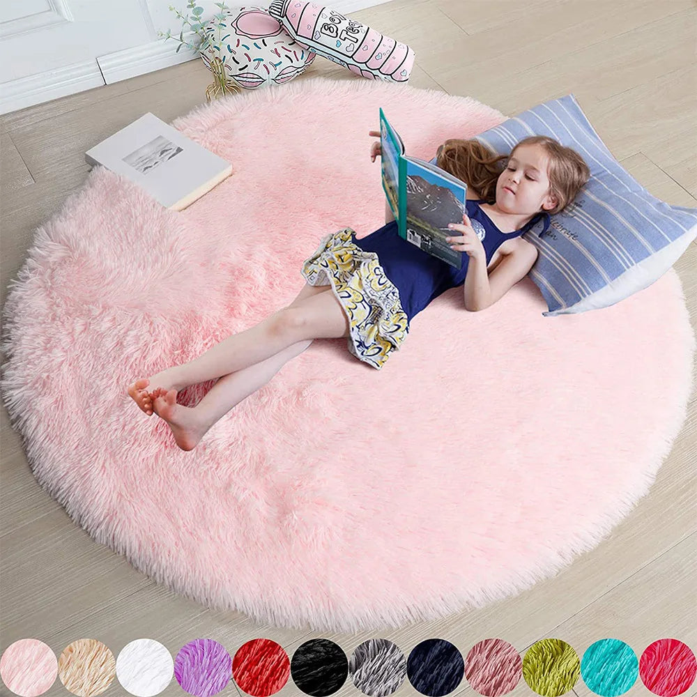 Tapis rond shaggy doux 160 cm pour chambre d'enfant antidérapant mousse à mémoire de forme confort optimal | Koossa