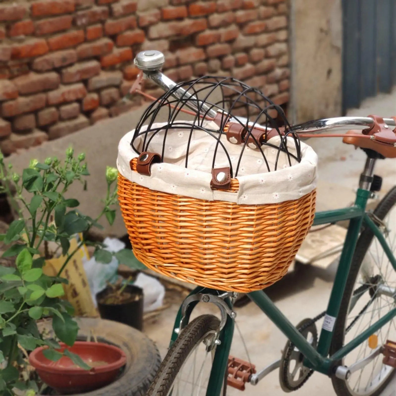 Dog Bike Basket Wicker Front Mount Waterproof Small Pet Carrier Handlebar Cage Lid | Koossa