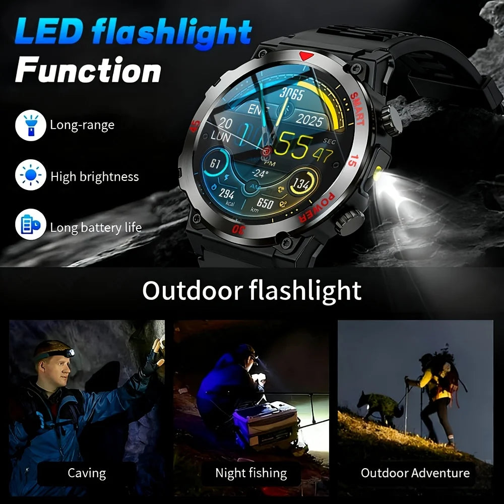 Round Fitness Watch 1.52 in HD Display Built-In Flashlight Heart Rate Monitor Bluetooth Calling Magnetic Charging for Running Cycling Hiking | Lonoma