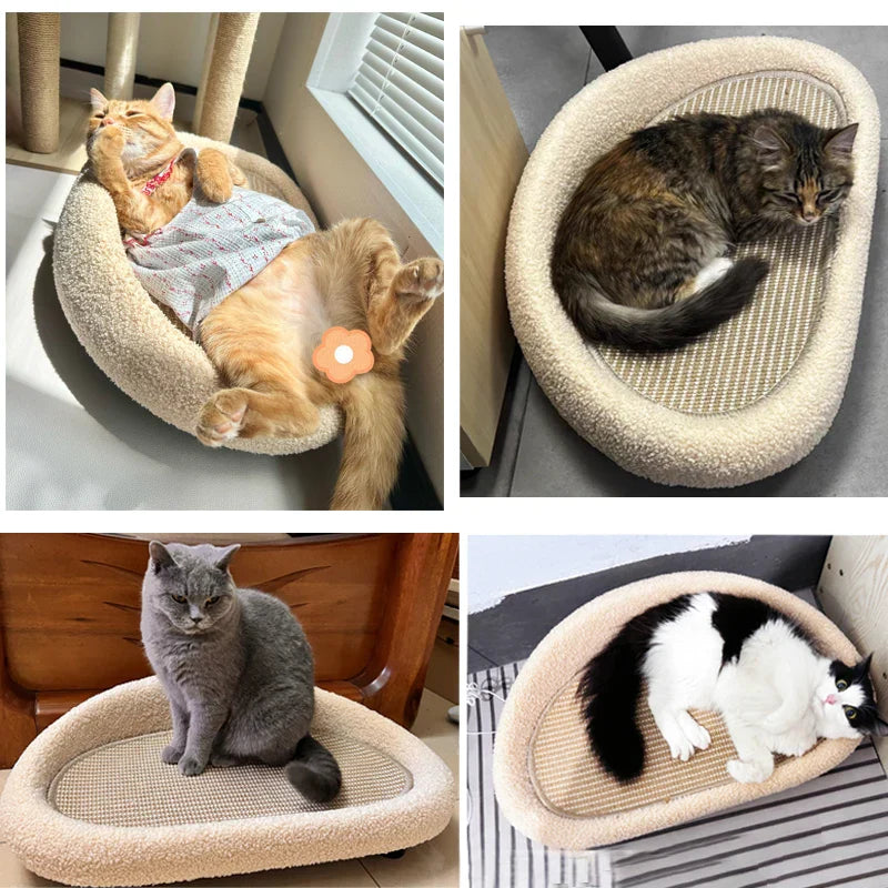Cat Bed with Scratching Pad 2-in-1 Sisal Round Warm Cushion Kitten Scratcher Cosy Sleeping Basket Claw Sharpening Mat Natural | Koossa