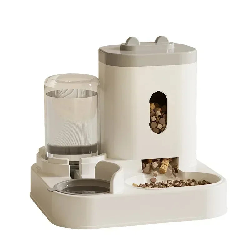 Cat Dog Feeder Automatic Water Fountain 2-in-1 Large Capacity 1-2.3L Gravity Food Dispenser Anti-Freeze Siphon Bowl Raised Stand Dry-Wet Separation | Koossa
