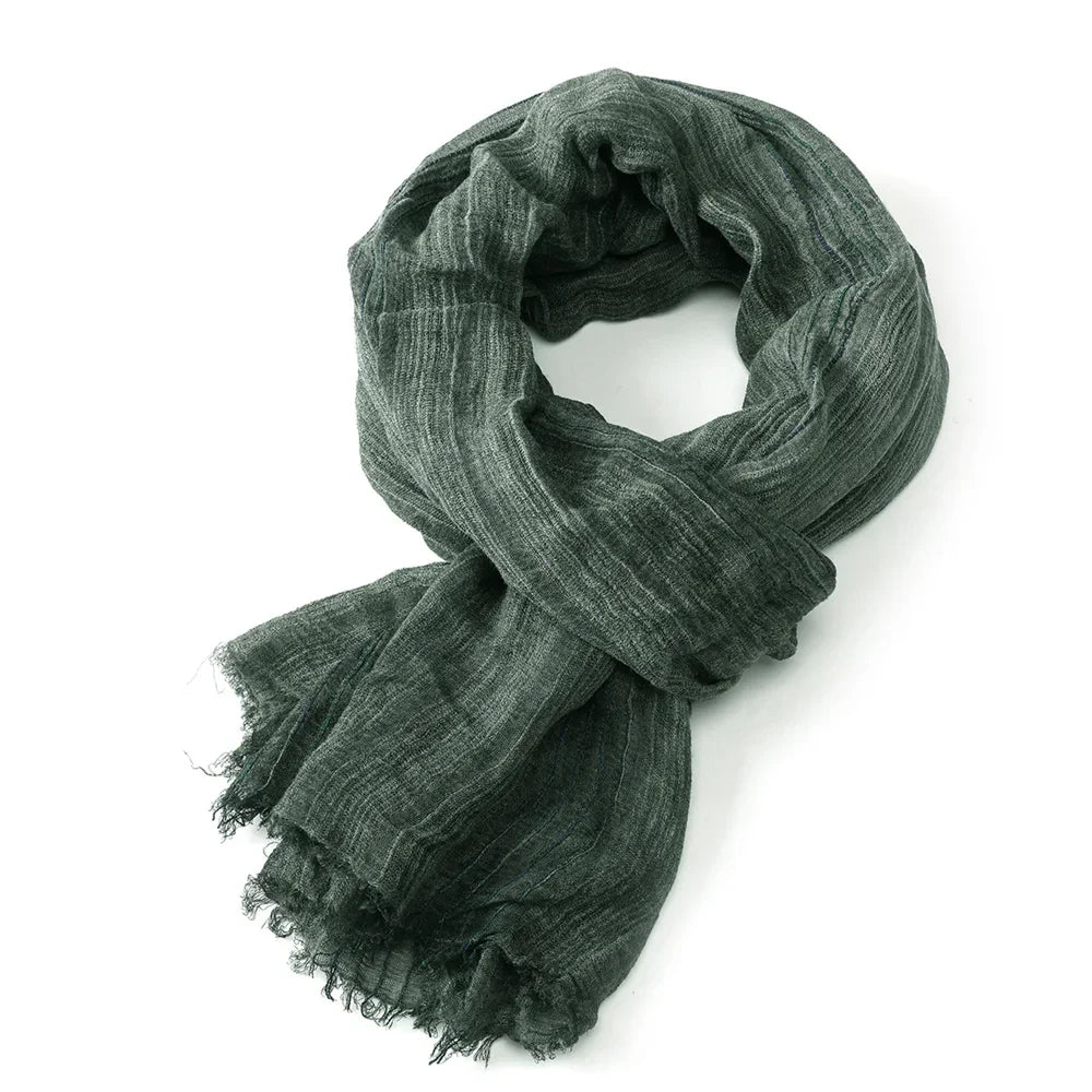Striped Cotton Linen Scarf for Men with Tassels - Lightweight Neck Wrap for Fall Winter - Versatile Fashion Accessory Shawl | Lonoma