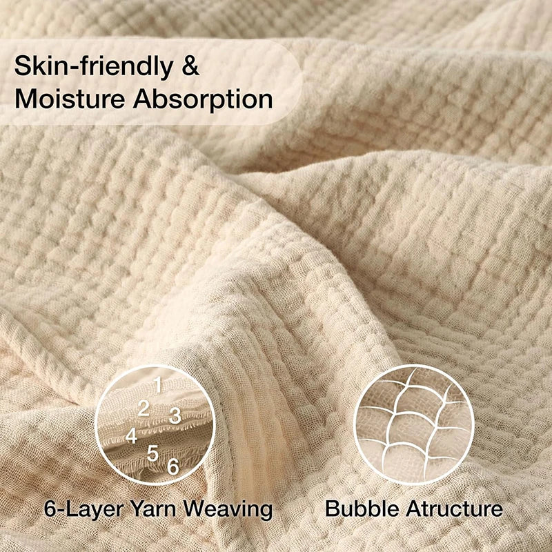 Six-Layer Cotton Gauze Throw Blanket Lightweight Breathable All-Season Coverlet for Couch Living Room Bedroom Adults | Lonoma