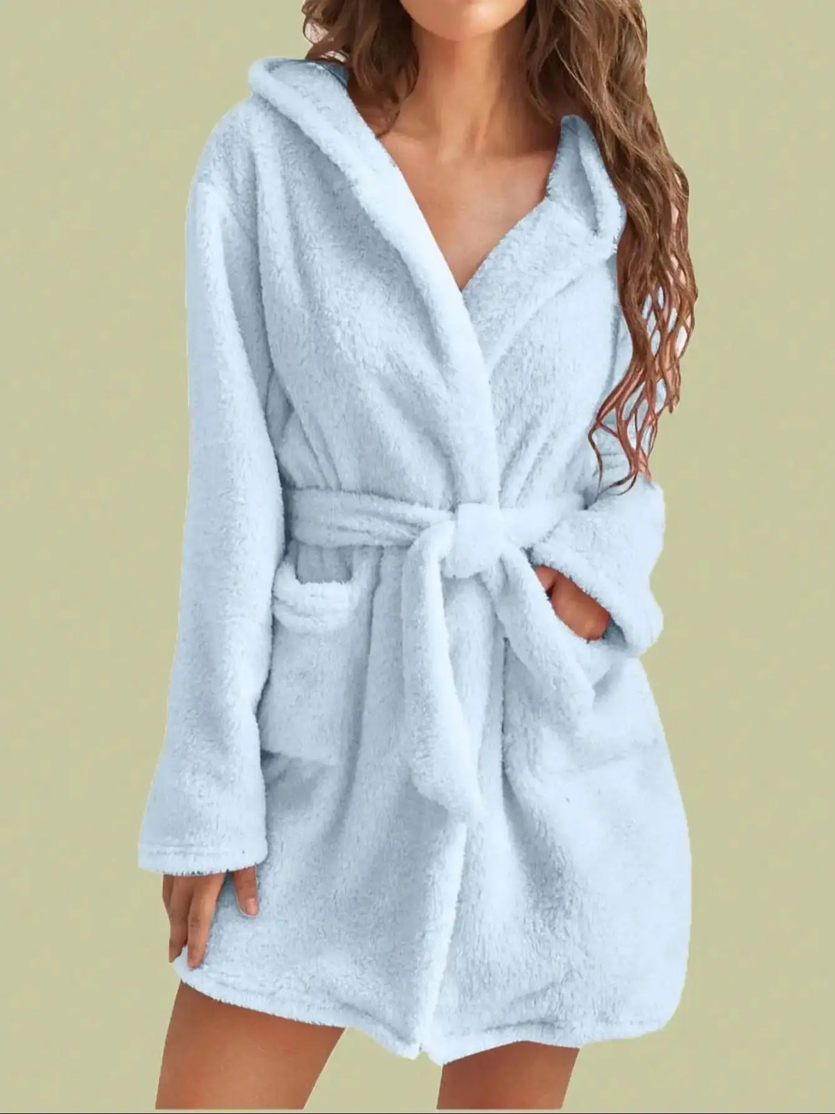 Women's Hooded Fleece Bathrobe with Belt Solid Color Loungewear for Fall Winter Home Relaxation Cozy Warmth | Lonoma