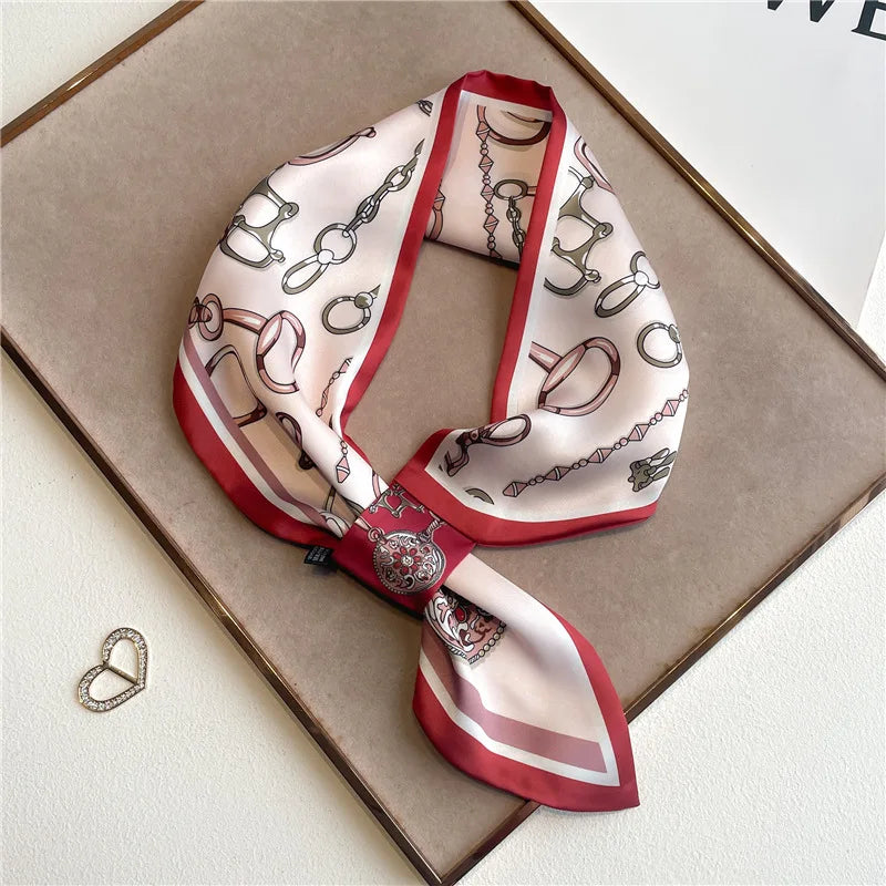Silk-Feel Horse Print Skinny Scarf for Women Neck Wrap Hair Tie Wrist Accessory Satin Ribbon Bandana Fashion Neckerchief Lightweight | Lonoma