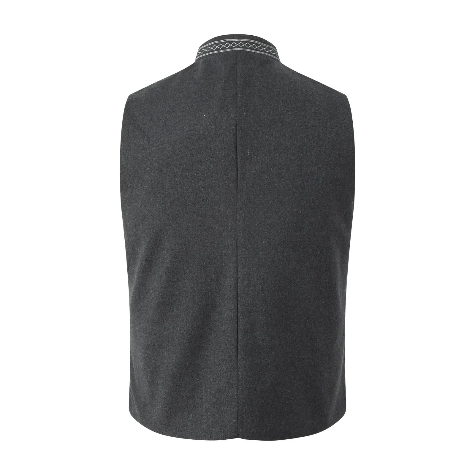 Men's Dark Grey Traditional Waistcoat — Slim Fit Formal Waistcoat with Stand Collar & Embroidered Detail | Koossa