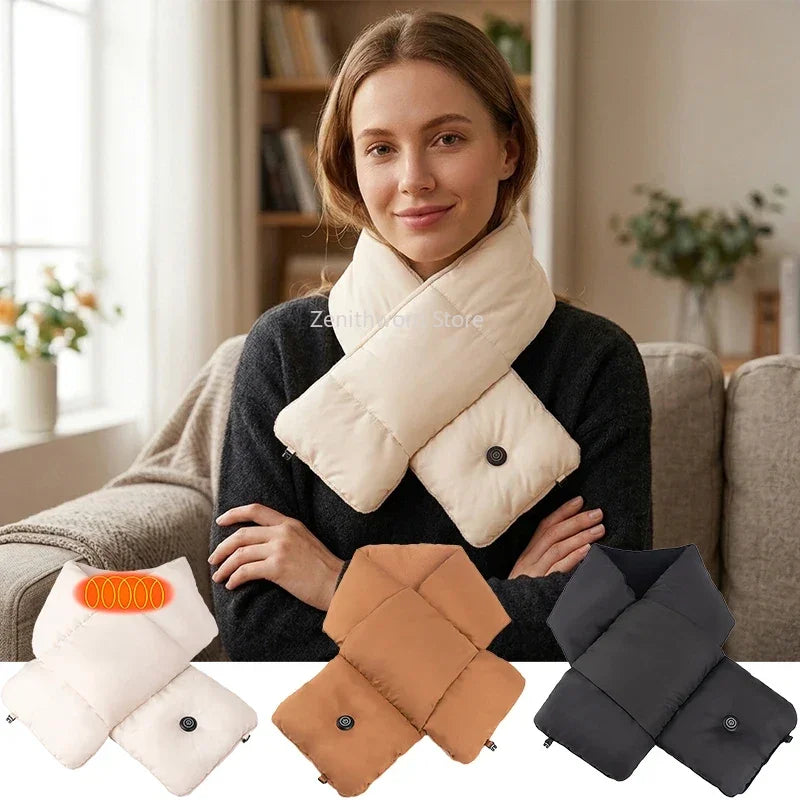 Elektrische warm - Slimme elektrische verwarmde sjaal, snel warm, thermische nekwarmer, oplaadbaar via USB, zachte pluche kraag, unisex, voor winterse buitensporten