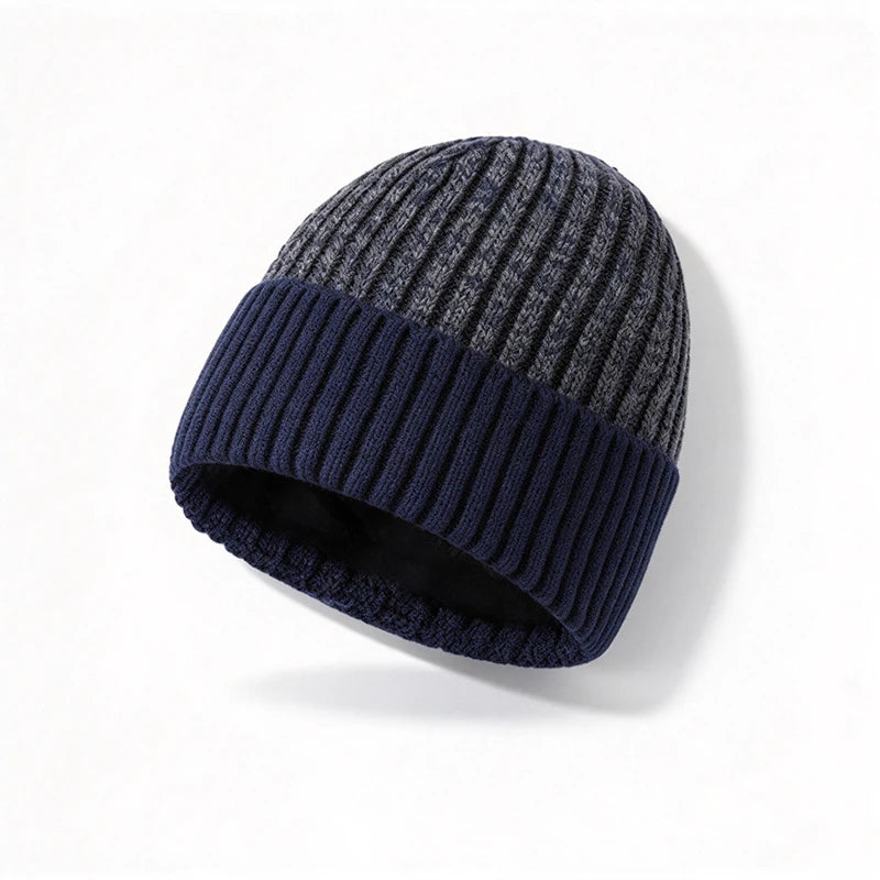 Men's Fleece-Lined Knit Beanie Winter Hat with Cuff Warm Thermal Skull Cap for Everyday Cold Weather | Lonoma