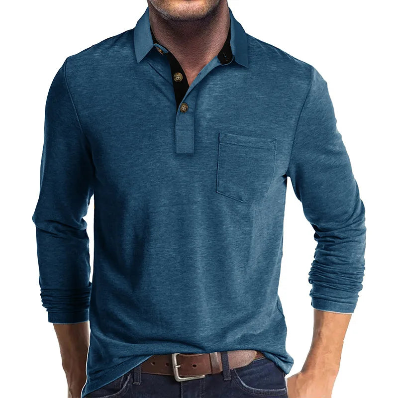 Men's Long-Sleeved Polo Shirt — Classic Collar Button-Down for Smart Casual & Everyday Elegance | Koossa