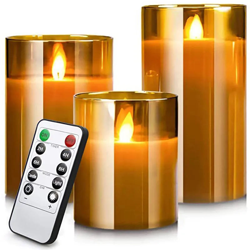 Flameless LED Pillar Candles Set of 3, Battery Operated Flickering Candles with Timer, Amber Smoke Clear for Dining Table & Mantel Decor | Lonoma