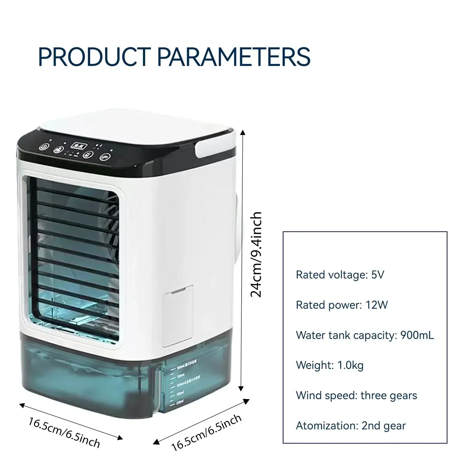 Rafraîchisseur d'air portable avec brumisation 900 ml – 3 vitesses, lumière LED 7 couleurs pour bureau et chambre | Koossa