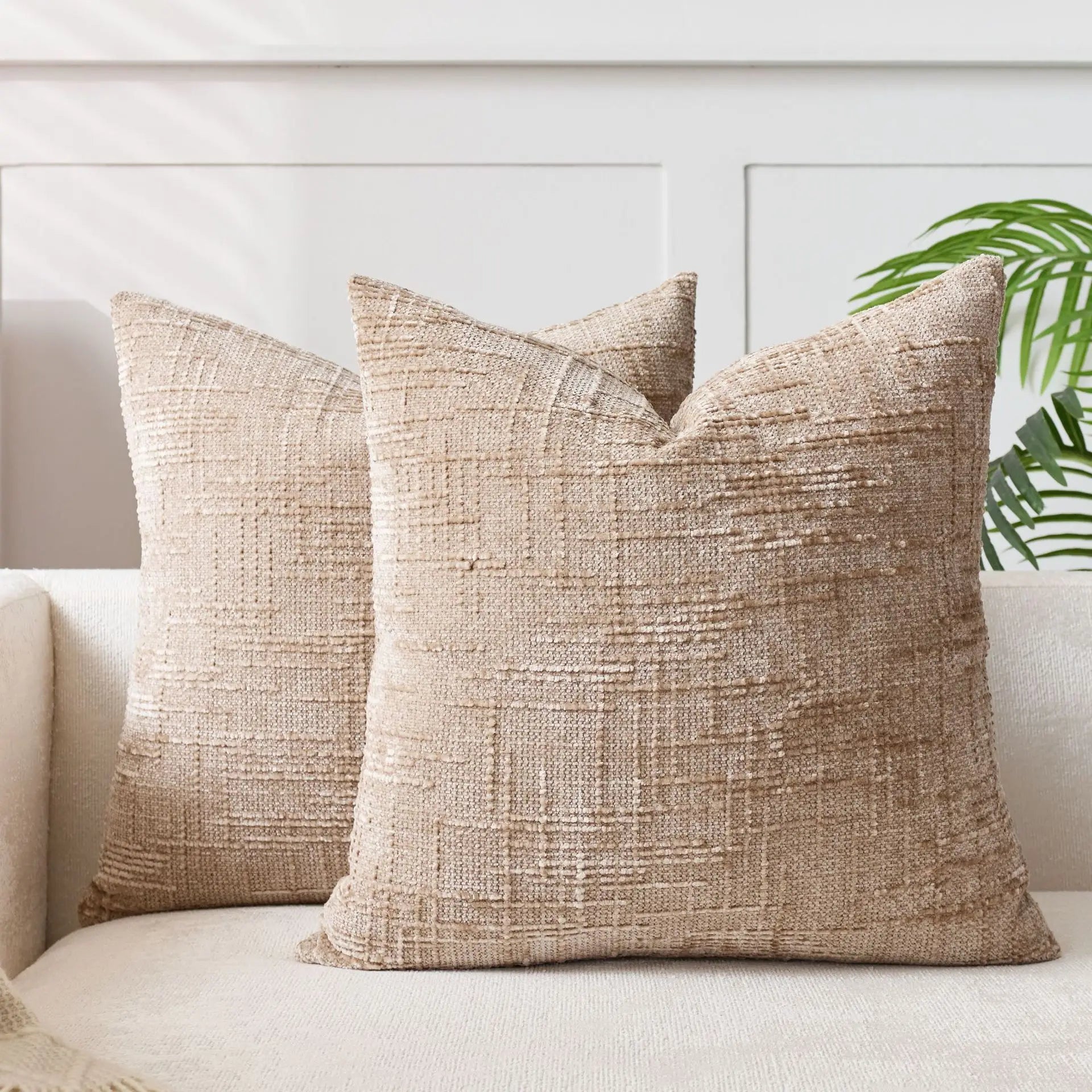 Housse de Coussin Chenille Effet Bambou Uni 45 cm pour Canapé et Chambre à Coucher Décoration Intérieure | Koossa