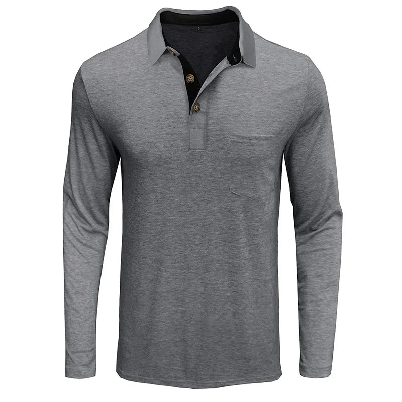 Men's Long-Sleeved Polo Shirt — Classic Collar Button-Down for Smart Casual & Everyday Elegance | Koossa