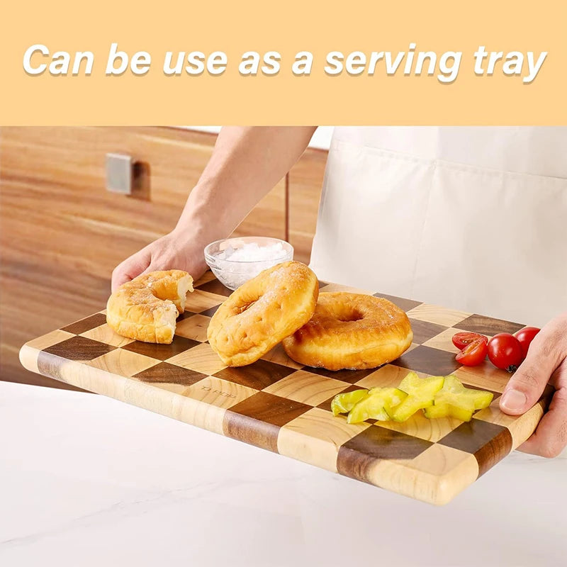 Rubberwood End Grain Cutting Board Reversible Heavy-Duty Chopping Block for Meat Vegetables Bread Cheese Kitchen Serving Platter | Lonoma