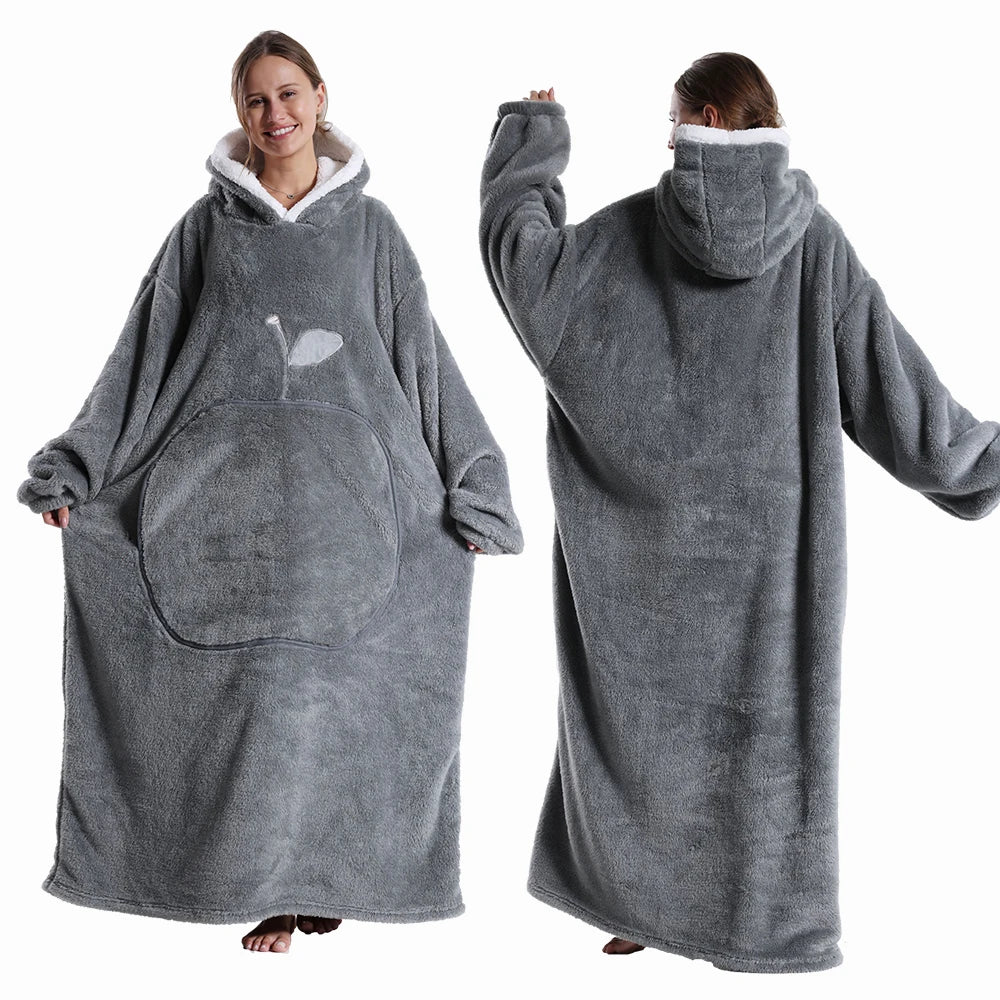 Oversized Hooded Blanket with Sleeves 55 in Sherpa Fleece Wearable Throw for Adults Women Men Cozy Loungewear for Couch | Lonoma