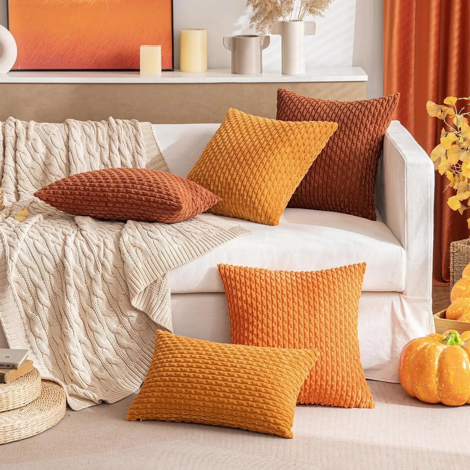 Coussin Décoratif en Velours Côtelé 45 × 45 cm pour Canapé Chambre Salon Intérieur Élégant Confort Doux | Koossa