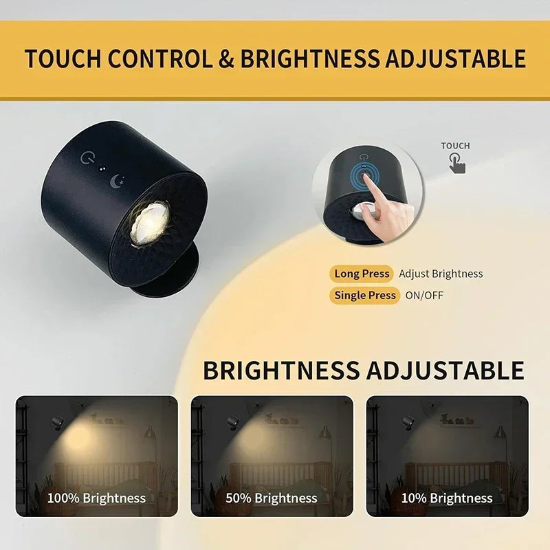 Dual-Head Rechargeable Wall Sconce with 360° Swivel, Touch & Remote Control – USB Cordless LED Night Light for Bedroom | Lonoma