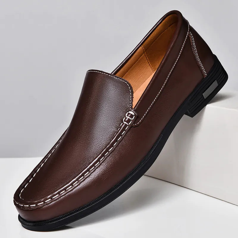 Men's Genuine Leather Slip-On Loafers Dress Shoes Casual Business Apron Toe for Office Work Everyday Wear Versatile Comfortable | Lonoma